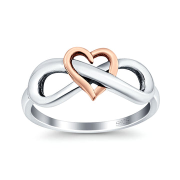 Heart Infinity Ring Two Tone Band 925 Sterling Silver Thumb Ring (8mm)